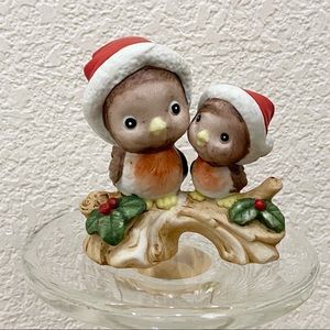 Vintage LEFTON Adorable Christmas Birds on a Branch Bisque Figurine
